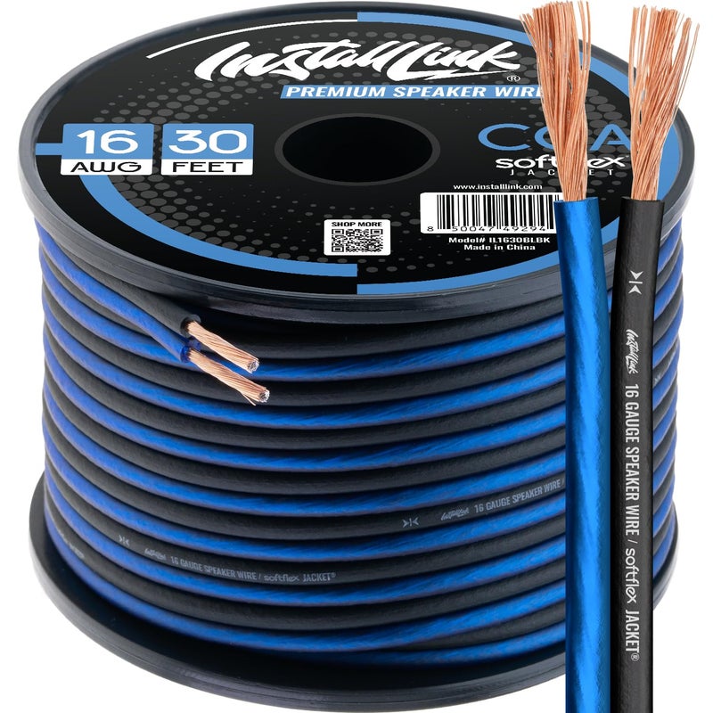 Install Link 16 AWG Gauge Speaker Wire Cable (30 Feet) Stereo, Car or Home Theater, CCA - Image 1